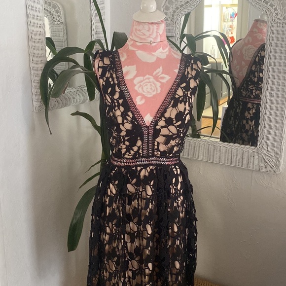 Aqua Lace Black Midi Dress M - Picture 3 of 7